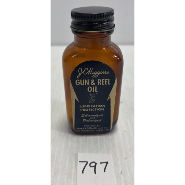 JC HIGGINS 3 OZ (?) COLLECTIBLE BOTTLE W/ PAPER LABEL