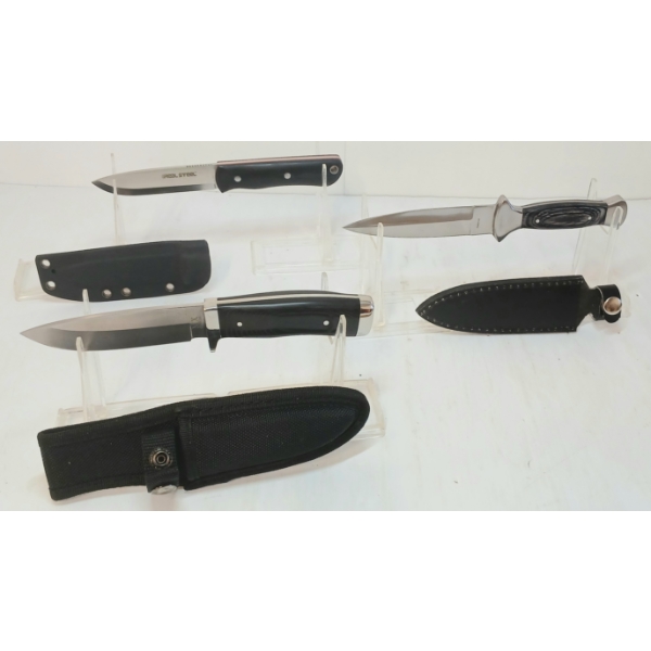 LOT OF 3 - MAXAM, REAL STEEL & BOOT KNIVES W/ SHEATHS