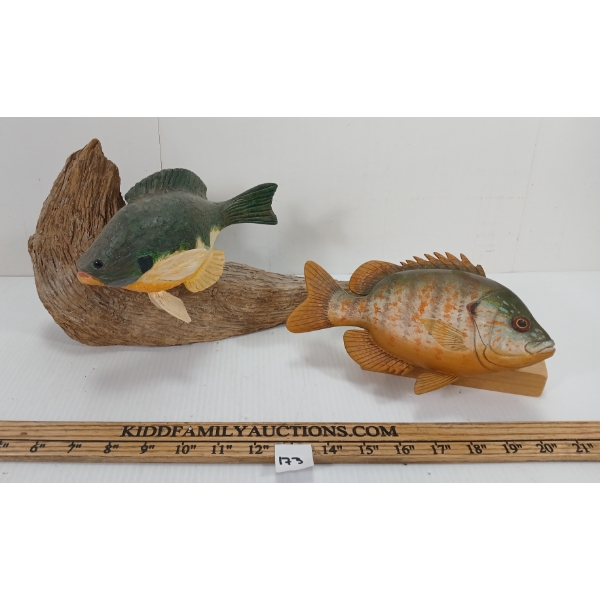 LOT OF 2 - HAND CARVED FOLK ART FISH - INCL BLUE GILL