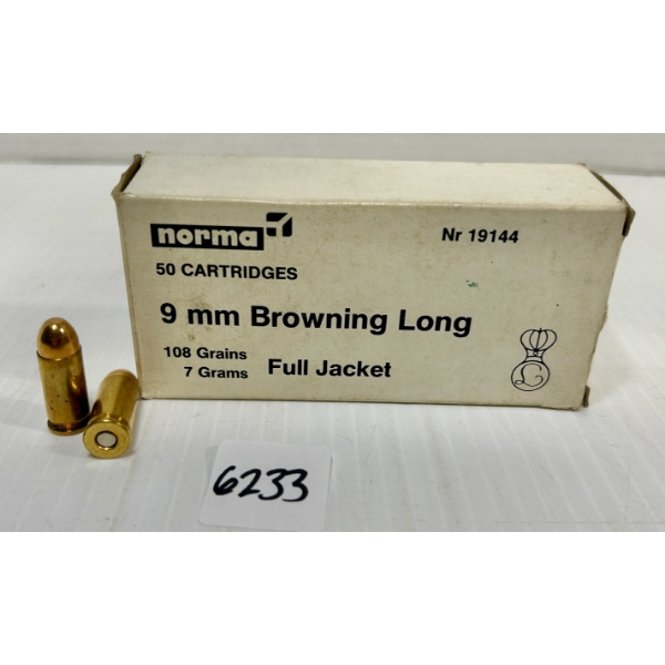 AMMO: 40X NORMA 9 MM BROWNING LONG - 108 GR FMJ
