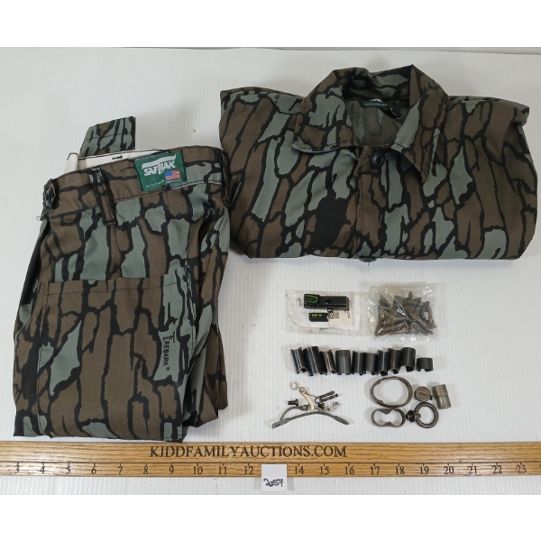 JOB LOT - WINCHESTER 1894 PARTS, FRONT SIGHT HOODS, REMINGTON .22 LR SIGHTS, TREE BARK SUIT, ETC