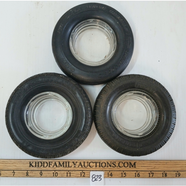 LOT OF 3 - FIRELLI, GOODRICH & STEEL BELTED RADIAL TIRE ASHTRAYS