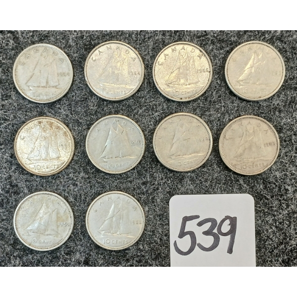 LOT OF 10 - 1946-1964 CDN 10 CENT COINS