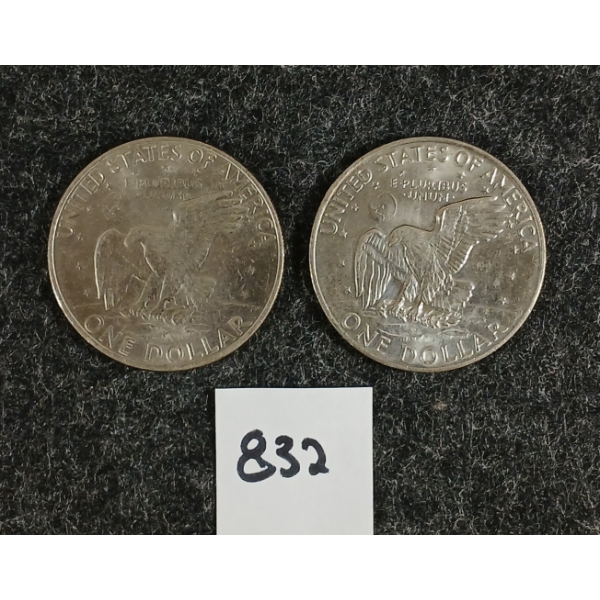 LOT OF 2 - 1972 U.S. EISENHOWER SILVER DOLLAR COINS 