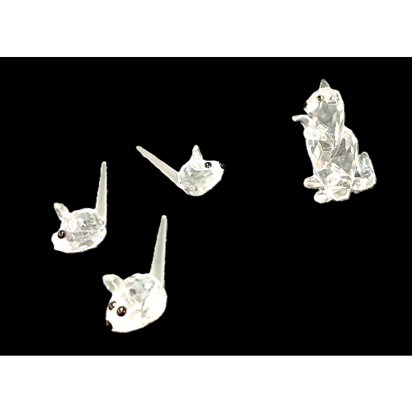 LOT OF 4 - SWAROVSKI CAT & MICE CRYSTAL FIGURINES