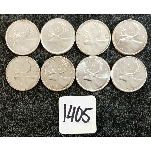 LOT OF 8 - 1958-1968 CDN 25 CENT COINS
