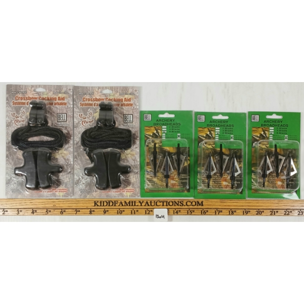 LOT OF 5 - BELL ARCHERY BROADHEADS & CROSSBOW COCKING AID - AS NEW