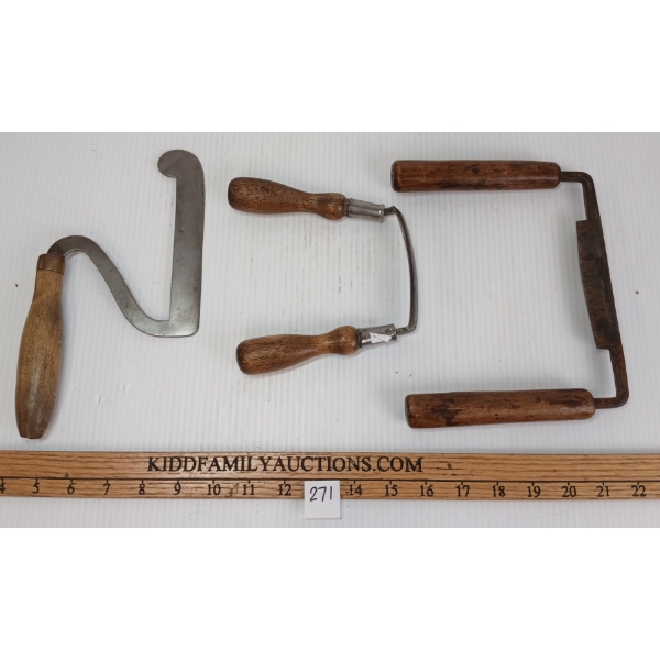 LOT OF 3 - ENGLISH VICTORIAN STEEL CHOPPER & DRAWKNIVES