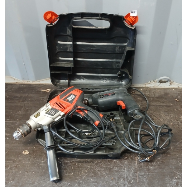 LOT OF 2 - BLACK & DECKER HAMMER DRILL & 3/8IN DRILLZALL