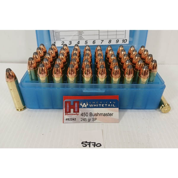 AMMO: 50X HORNADY AMERICAN WHITETAIL .450 BUSHMASTER - 145GR - SP - FACTORY LOADS