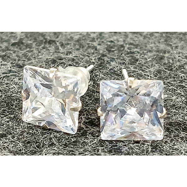 PAIR OF STERLING & CZ STUD EARRINGS - PRINCESS CUT