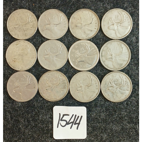 LOT OF 12 - 1940-1968 CDN 25 CENT COINS 