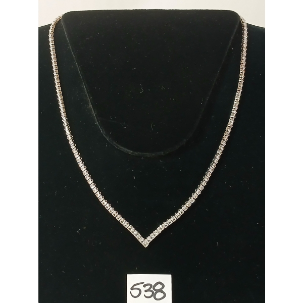 PLATINUM PLATED PRINCESS CUT TENNIS NECKLACE