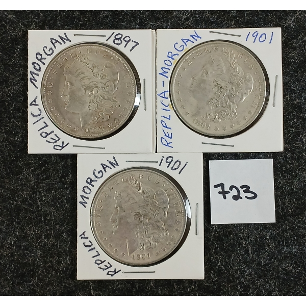 LOT OF 3 - 1897 & 1901 U.S. MORGAN REPLICA SILVER DOLLARS 