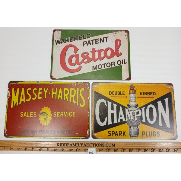 LOT OF 3 - MISC SST SIGNS - INCL MASSEY-HARRIS & CHAMPION, ETC.