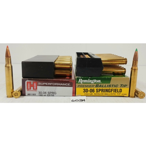 AMMO: 40X HORNADY & REMINGTON .30-06 SPRG - 150 & 180GR - SST & NOSLER BALLISTIC TIP