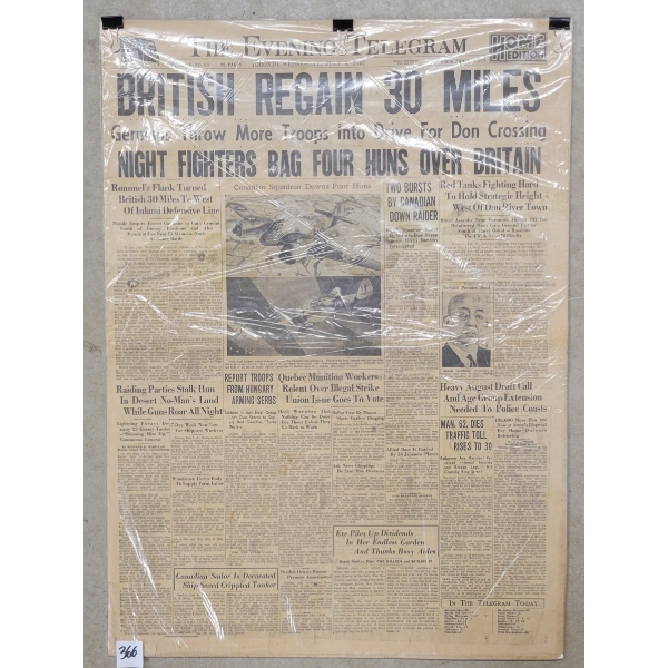 1942 THE EVENING TELEGRAM "BRITISH REGAIN 30 MILES" NEWS ARTICLE