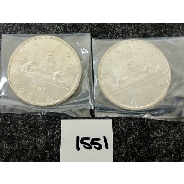 LOT OF 2 - 1963 CDN SILVER DOLLARS - VOYAGEUR 