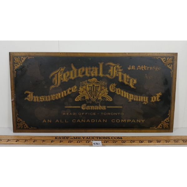 1937 (?) FEFDERAL FIRE INSURANCE COMPANY OF CANADA SST SIGN