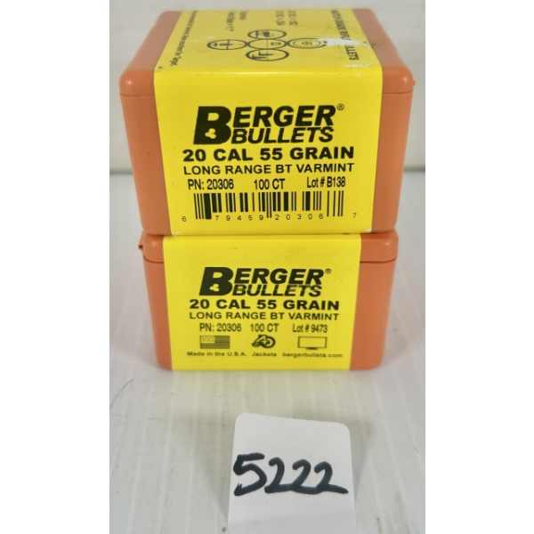 BULLETS: 200X BERGER .20 CAL 55GR. LRBT - SEALED 