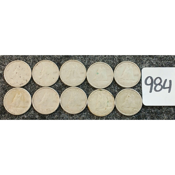 LOT OF 10 - 1955 CDN 10 CENT COINS