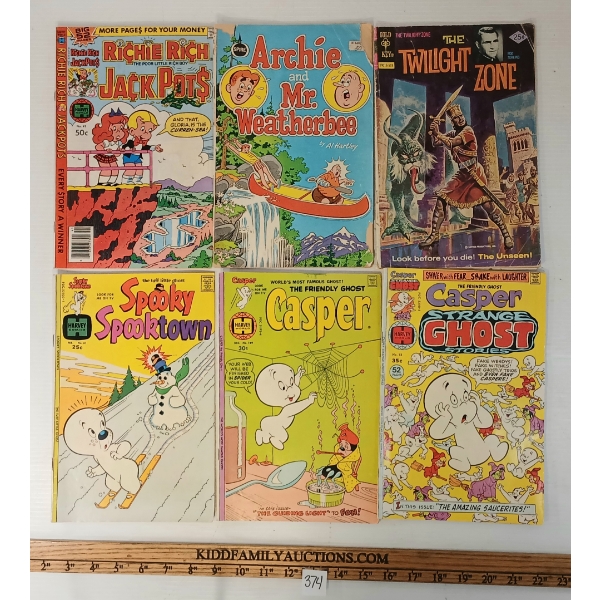 LOT OF 6 - TWILIGHT ZONE, CASPER, SPOOKY, ARCHIE & RICHIE RICH COMIC BOOKS