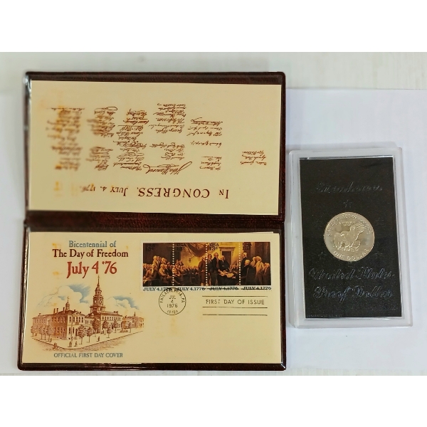 LOT OF 2 - 1971 EISENHOWER US PROOF DOLLAR & THE DAY OF FREEDOM STAMPS