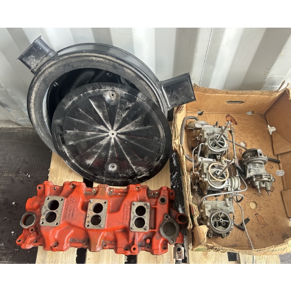 SKID LOT - '58 GM ENGINE - TRI POWER SET UP W/ ORIG AIR CLEANER