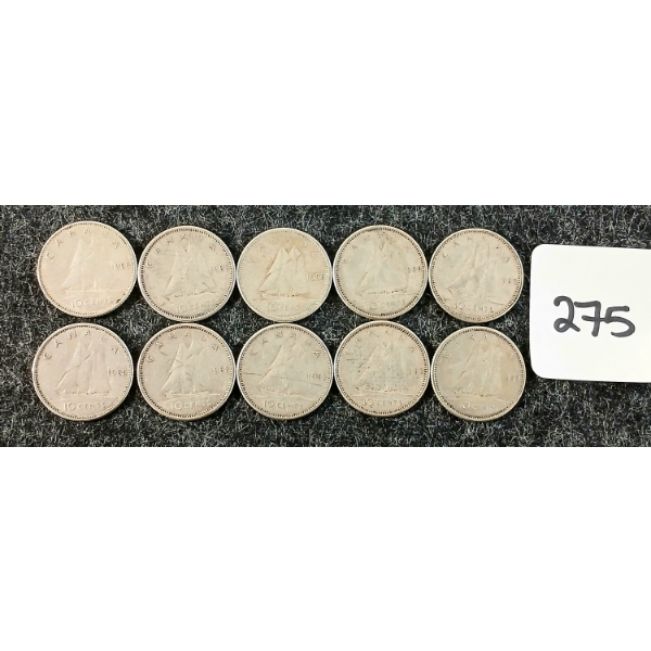 LOT OF 10 - 1960-1966 CDN 10 CENT COINS