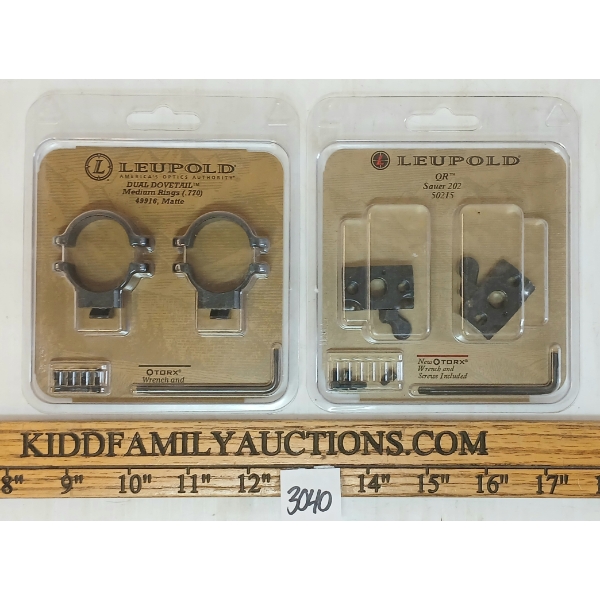 LOT OF 2 - LEUPOLD MEDIUM DUAL DOVETAIL SCOPE RINGS & QR SAUER 202 MOUNTS