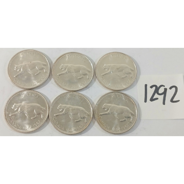 LOT OF 6 - 1967 CDN 25 CENT SILVER COINS