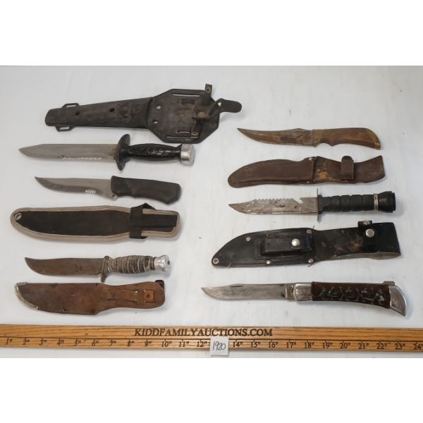 LOT OF 6 - FIXED BLADE & FOLDING KNIVES W/ SHEATHS