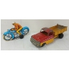 Image 1 : LOT OF 2 - PN CORD TIN FRICTION MOTORCYCLE & HUBLEY KIDDIE TOYS PRESSED STEEL TRUCK