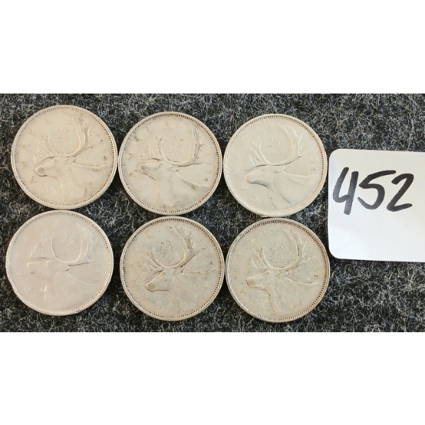 LOT OF 6 - 1954 CDN 25 CENT COINS