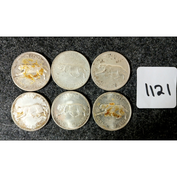 LOT OF 6 - 1967 CDN SILVER 25 CENT COINS