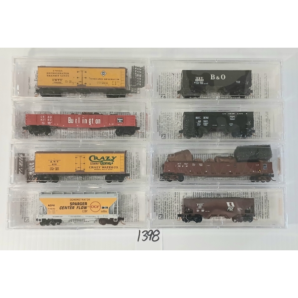 LOT OF 8 - MICRO TRAINS - ACFX INDUSTRIES, CRAZY WATER CO., ERIE, BALTIMORE & OHIO, ETC