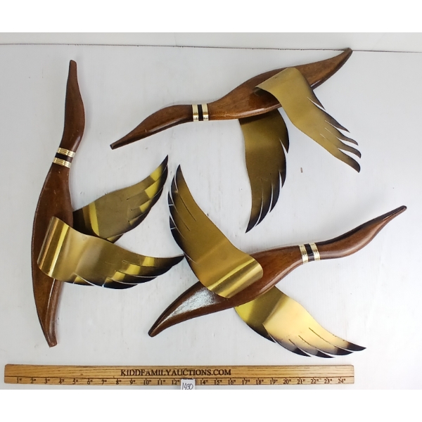 LOT OF 3 - BRASS WINGD GEESE WALL ART