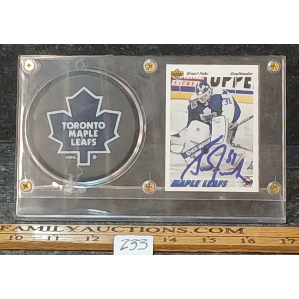 1992 UDC NHL TORONTO MAPLE LEAFS GRANT FUHR HOCKEY CARD & PUCK - AUTOGRAPHED