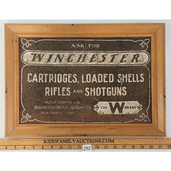 "ASK FOR WINCHESTER" FRAMED SIGN - PAINTED LETTERING ON CORK