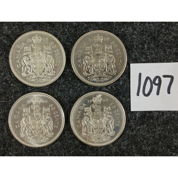LOT OF 4 - 1964 CDN 50 CENT SILVER COINS