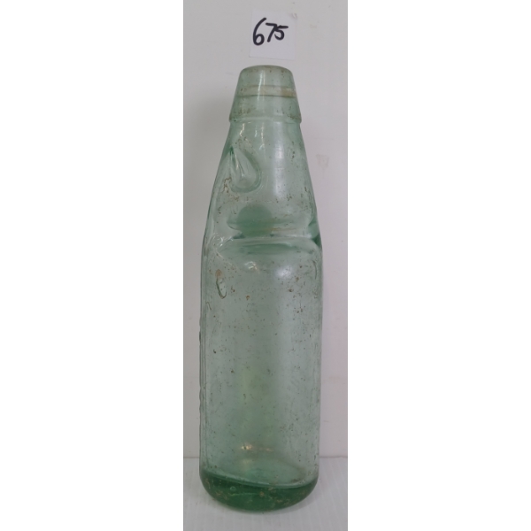 SYPHON AERATED WATER CO. - GREEN TINGE EMBOSSED CODD BOTTLE W/ MARBLE STOPPER