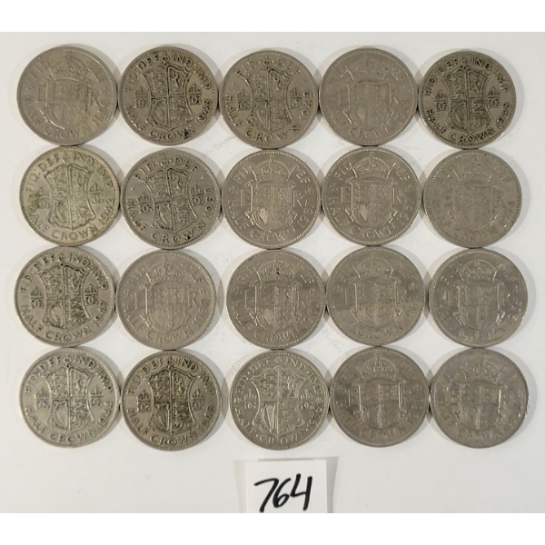 LOT OF 20 - 1942-1967 BRITISH HALF CROWN COINS