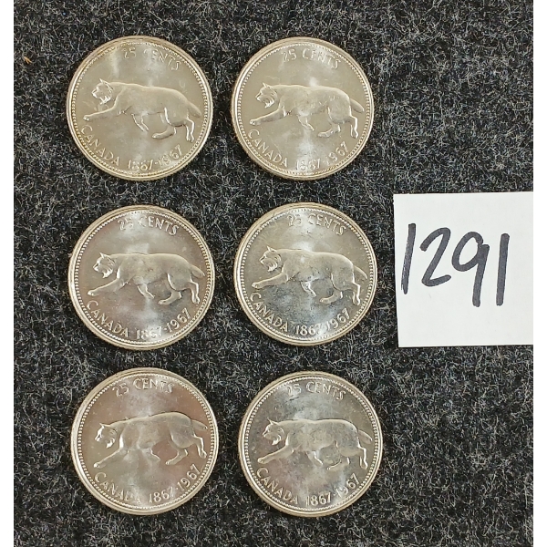 LOT OF 6 - 1967 CDN 25 CENT SILVER COINS