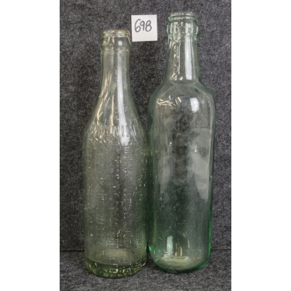 LOT OF 2 - LONG NECK CROWN CAP & THUMBPRINT EMBOSSED BOTTLES