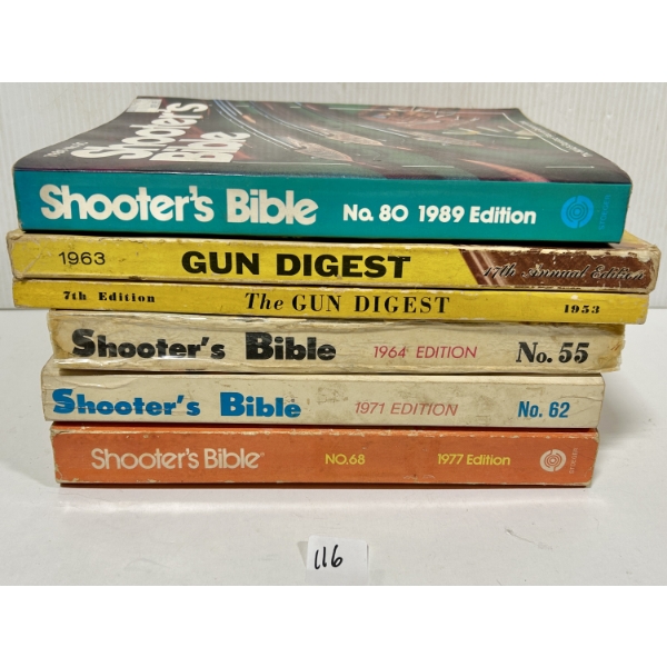 LOT OF 6 - " SHOOTERS BIBLE " & " THE GUN DIGEST "