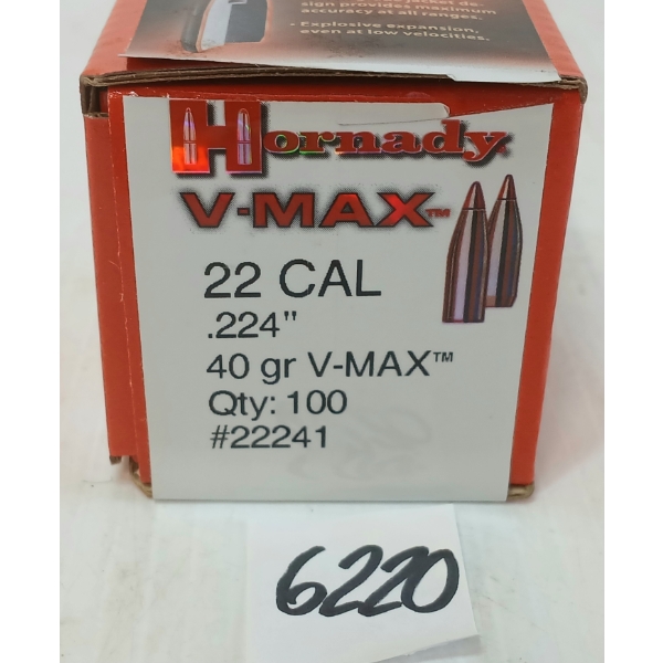 BULLETS: 100X HORNADY V-MAX .22CAL - 40GR