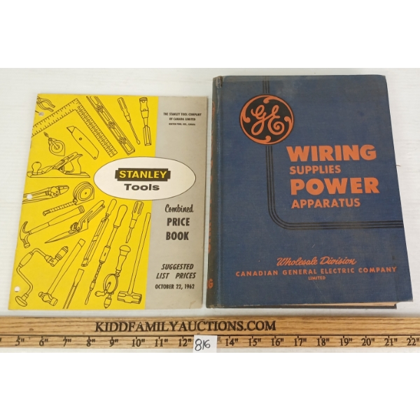 LOT OF 2 - 1962 STANLEY TOOLS PRICE BOOK & GENERAL ELECTRIC "WIRING SUPPLIES POWER APPARATUS"
