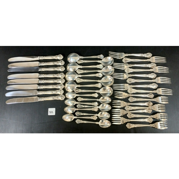 BIRKS STERLING SILVER - CHANTILLY PATTERN FLATWARE SET W / DISPLAY CASE