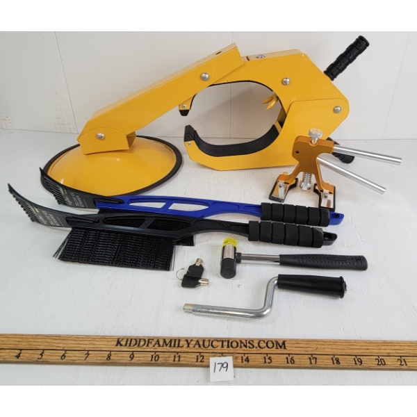 LOT OF 3 - WHEEL CLAMP & SNOWBRUSH ICE SCRAPERS
