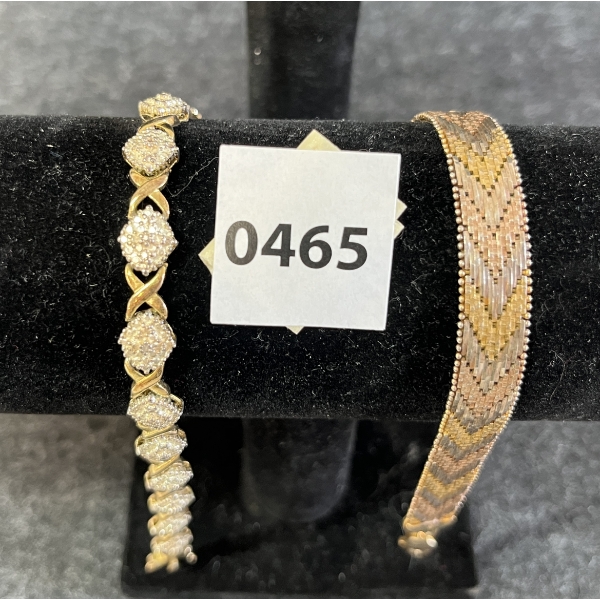 LOT OF 2 - GOLD PLATED STERLING BRACELETS - INCL SIMULATED DIAMONDS